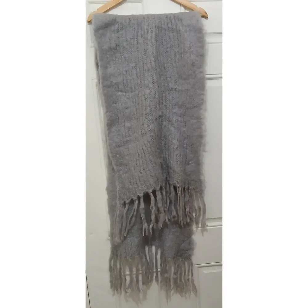Hinterveld womens chunky soft kid mohair wool fuzzy long gray scarf